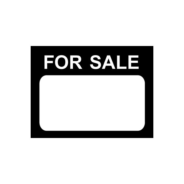 For Sale vinyl decal sticker: black sign with white FOR SALE text and blank panel