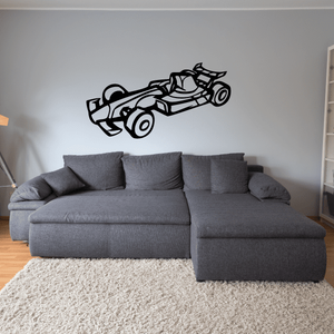Race car wall decal with black-and-white car graphic