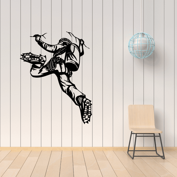 Black climbing figure wall decal with rope and rock-climbing gear