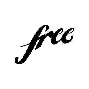 Vinyl decal sticker with black cursive 'Free' lettering