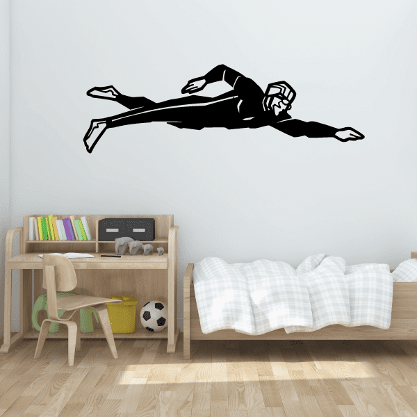 Freestyle swimmer vinyl decal, black silhouette swimming horizontally