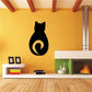 Halloween cat decal, black cat silhouette with curled tail and yellow ring