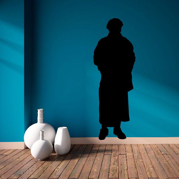 Medieval monk decal silhouette in dark color, full-body standing figure
