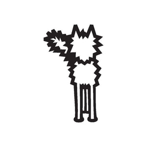 Black frizzy cat decal with jagged whisker silhouette