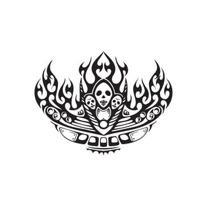 Skull and flame front grill decal, black-and-white skull with flaming crown graphics