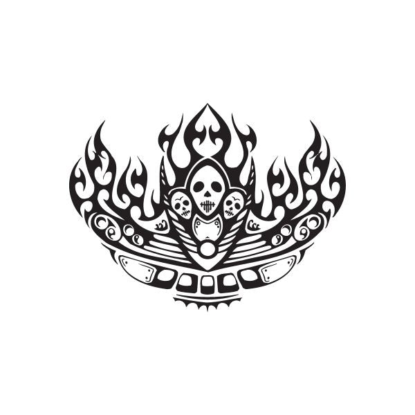 Skull and flame front grill decal, black-and-white skull with flaming crown graphics