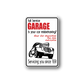 Rectangular garage service sticker with red 'GARAGE' text and car illustration