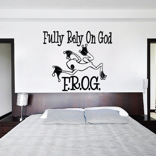 Wall decal: 'Fully Rely On God' with frog graphic and 'F.R.O.G.' text