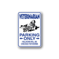 Veterinarian parking only wall decal sticker, blue text with border and arrows