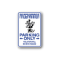 Parking only vinyl decal sticker, blue border with cartoon and text 'PARKING ONLY'