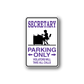 Secretary Parking Only vinyl die-cut sticker with purple text and black silhouette