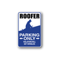 Blue parking only wall decal sign with roofer silhouette, ROOFER PARKING ONLY text