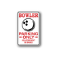 Vinyl wall decal with red/white 'Bowler Parking Only' arrows and bowling ball icon