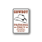 Cowboy parking only vinyl wall decal with hat icon and warning text