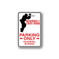 Parking Only sign vinyl sticker, red arrows and warning text 'Violators will be sprayed'