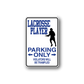 Lacrosse player parking only vinyl wall decal with blue text and player silhouette