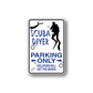 Scuba diver parking only vinyl wall decal with blue lettering and diver silhouette