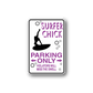 Purple surfer chick parking only die-cut vinyl wall decal sticker with arrows and bubbles