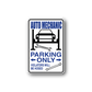 Die-cut vinyl sticker sign: 'AUTO MECHANIC PARKING ONLY' with wrench icons