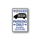 Die-cut vinyl decal sign: “Soccer Mom Parking Only” with car and blue arrows