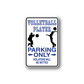 Rectangular blue-and-black volleyball parking decal with player silhouettes and arrows