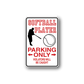Softball player parking only vinyl wall decal, red and black sign with baseball