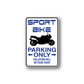Rectangular sport bike parking sign vinyl decal with bike silhouette and blue text