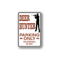 Deer hunter parking only sign vinyl decal with hunter silhouette and bold arrows