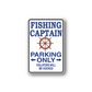 Fishing captain parking only vinyl decal with wheel icon and blue lettering