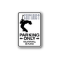 Parking Only vinyl decal with skateboarder silhouette, arrows, and warning text