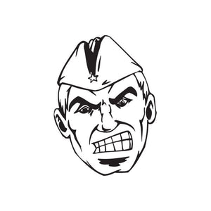 Soldier face garrison cap decal, black-and-white cartoon style