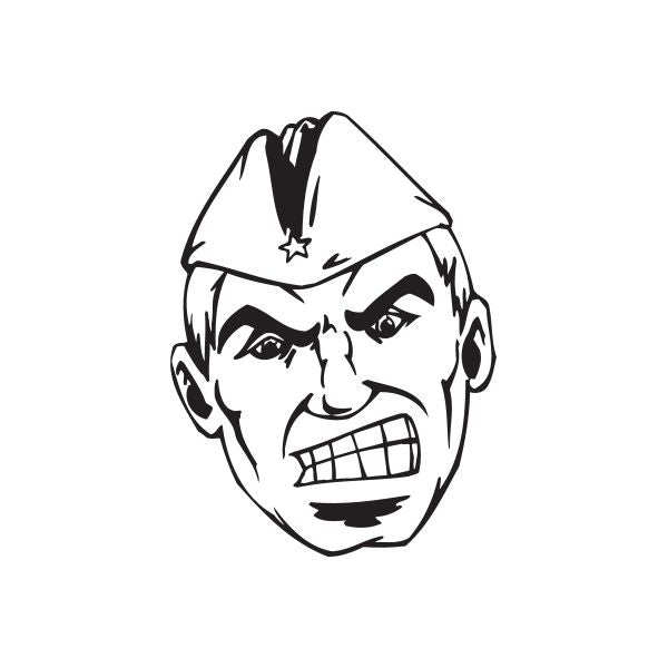 Soldier face garrison cap decal, black-and-white cartoon style