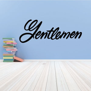 Gentlemen wall decal with cursive text and stacked book graphic