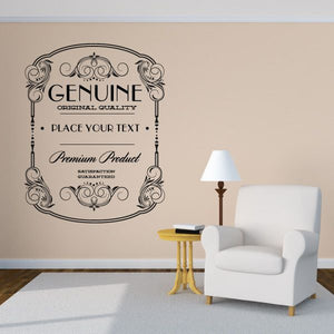 Vinyl wall decal: ornate oval frame with Genuine Original Quality text