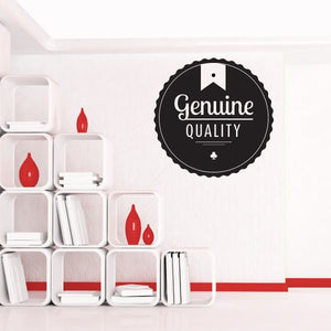 Vinyl wall decal with Genuine Quality badge and red flame icons
