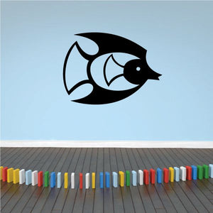 Geometric fish wall decal with black outline and light blue butterfly-fish design
