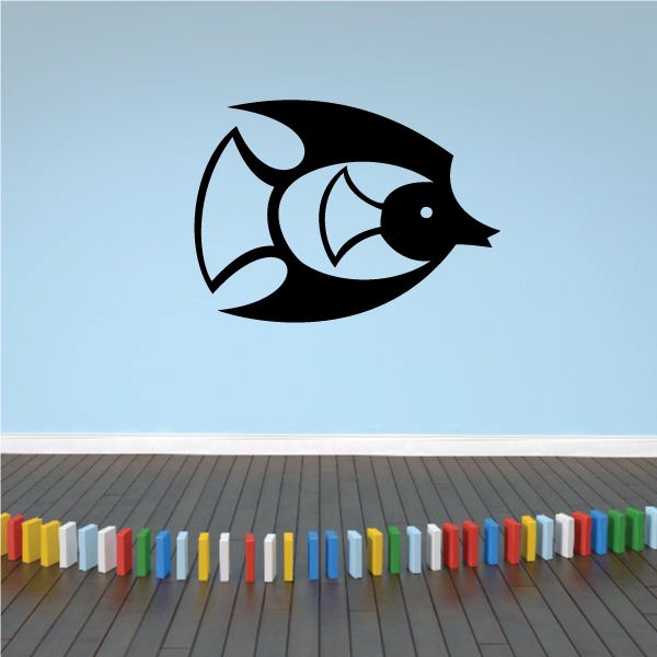 Geometric fish wall decal with black outline and light blue butterfly-fish design