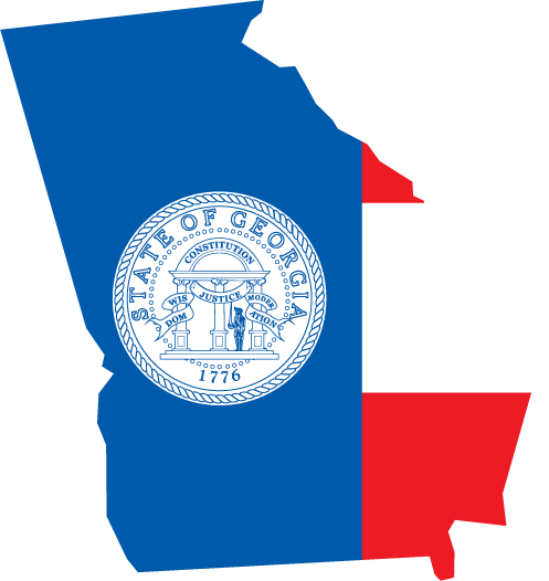 Georgia state flag shape sticker with circular state seal in center