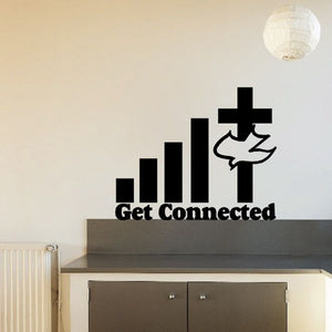 Religious wall decal with black cross, chart bars, and 'Get Connected' text