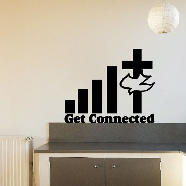 Religious wall decal with black cross, chart bars, and 'Get Connected' text