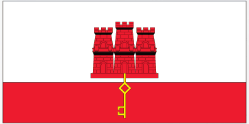 Gibraltar flag sticker with red castle coat of arms and gold key