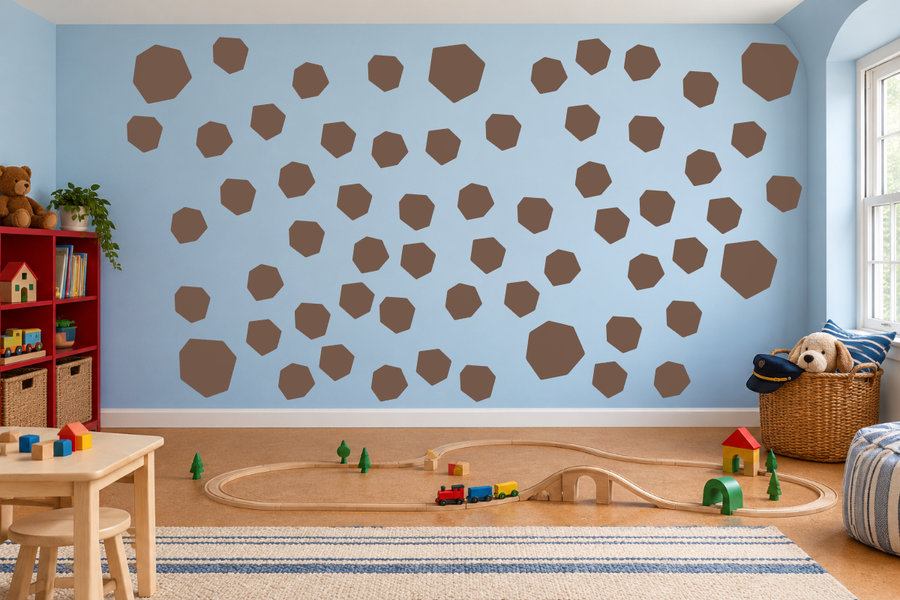 Safari patches wall decal kit with brown hexagon-style decals