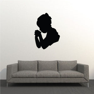 Praying girl vinyl decal, black silhouette with hands clasped