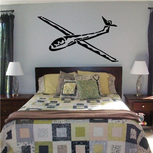 Black glider airplane wall decal with crossed wings shape