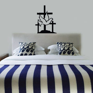 Gliding dove decal with black silhouette and motion lines