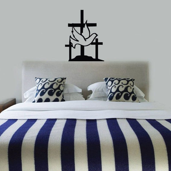 Gliding dove decal with black silhouette and motion lines