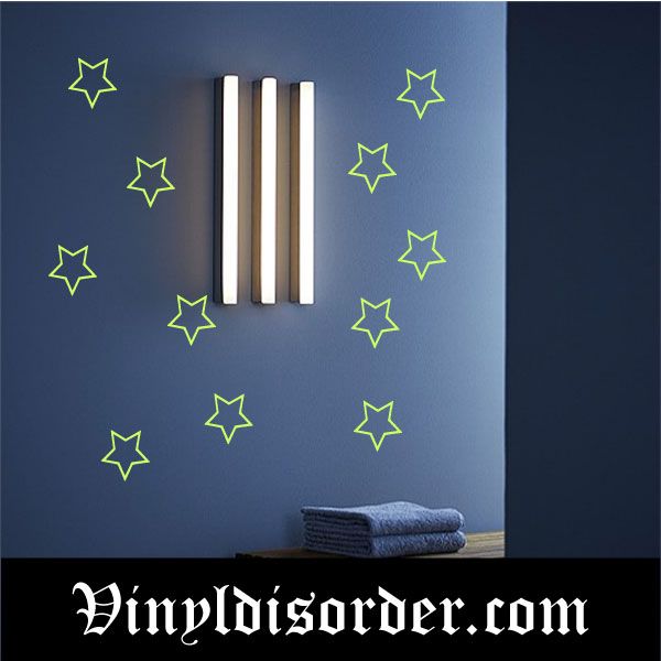 Glow star outline border decals with thin neon green star shapes