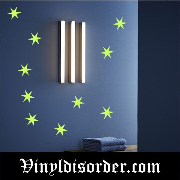 Six-pointed glow-in-the-dark star decal with scattered green stars