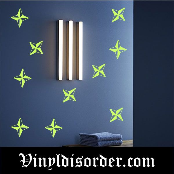 Glow-in-the-dark star decal with green outlined star shapes