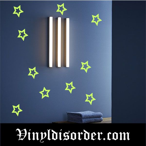 Glow-in-the-dark star wall decal with thin border, multiple scattered star shapes